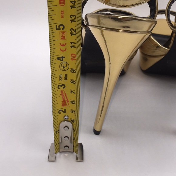 Qupid Ladies Platform Heels Pumps 5” Gold Shiny Metallic Open Toe Size 8 - Picture 9 of 14
